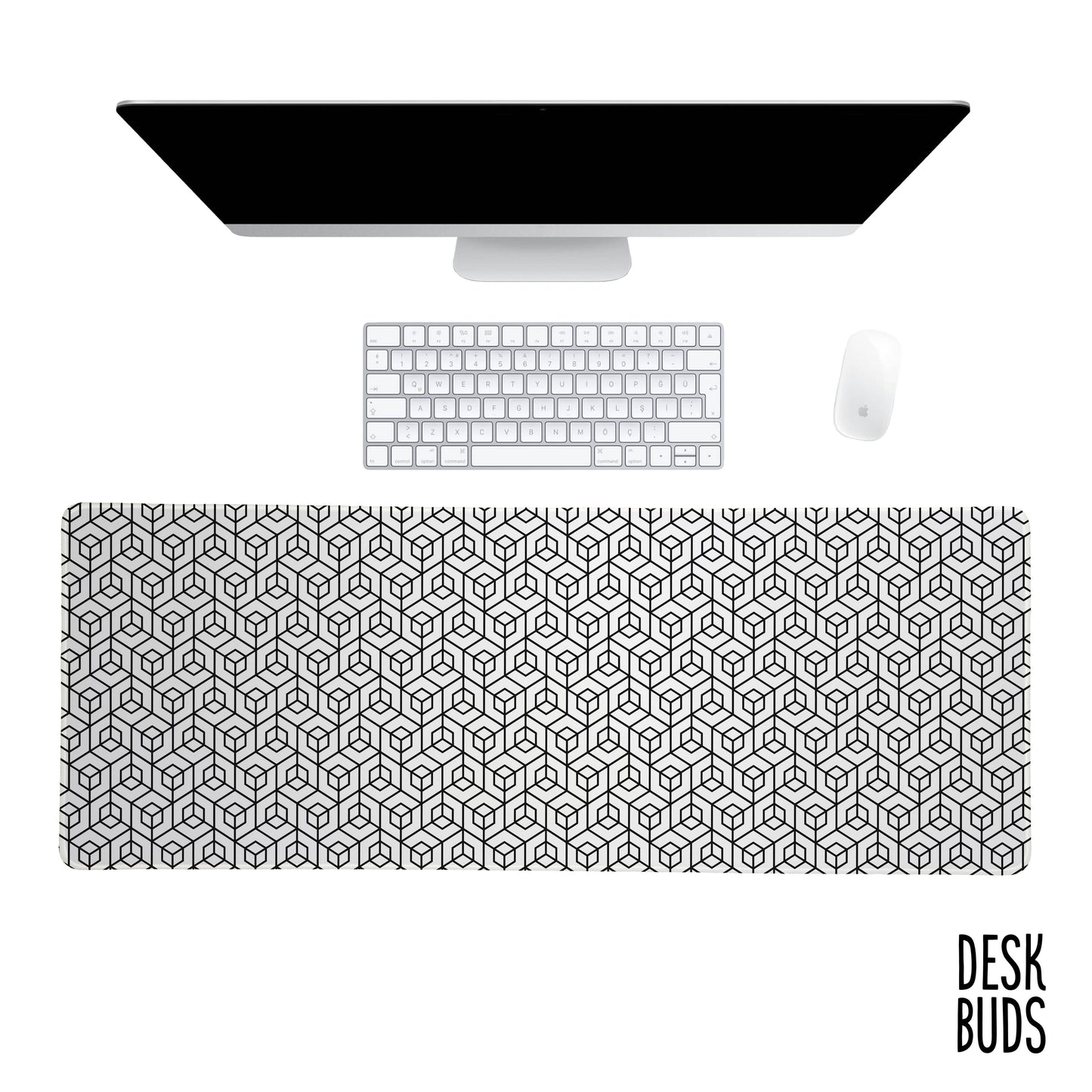 Black and white geometric large gaming desk mat - 80x30cm