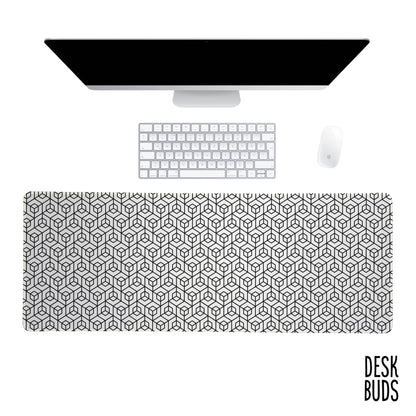 Black and white geometric large gaming desk mat - 80x30cm
