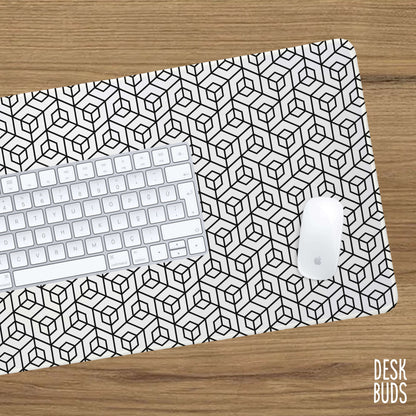 Black and white geometric large gaming desk mat - 80x30cm