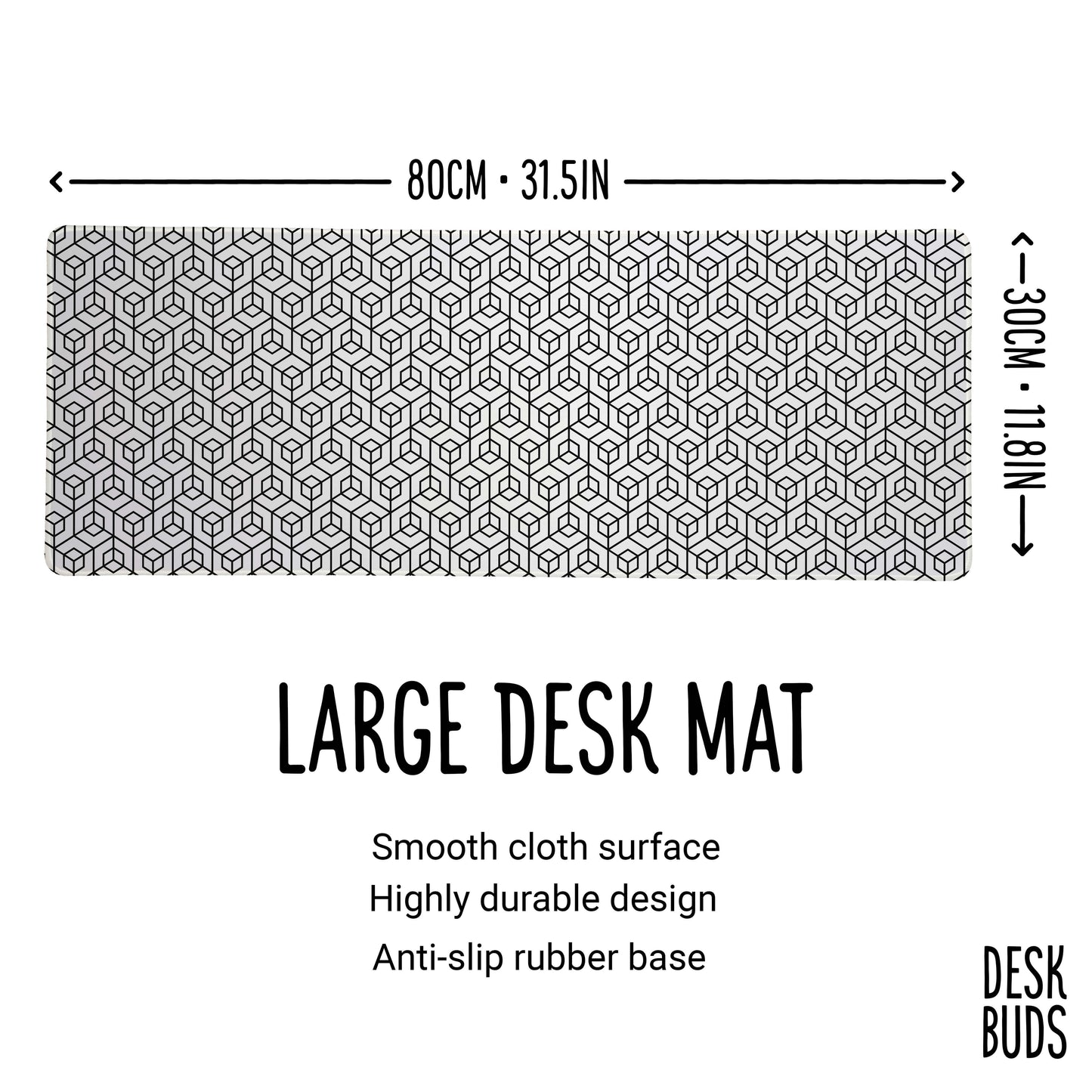 Black and white geometric large gaming desk mat - 80x30cm
