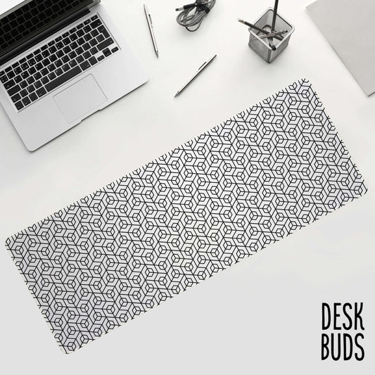 Black and white geometric large gaming desk mat - 80x30cm
