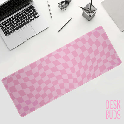 Warped checkerboard desk mat - pink